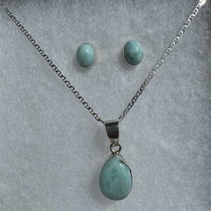 Genuine Caribbean Larimar Necklace and Earrings Set